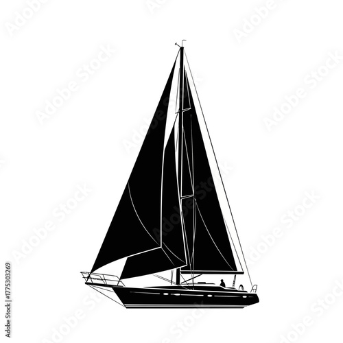 Graceful Sailboat Silhouette Navigating Open Waters in a Stylized Vector Graphic 