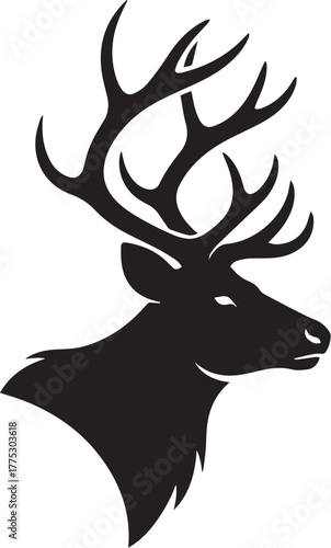 Deer Head Silhouette with Antlers – Elegant Wildlife Icon for Rustic, Nature, and Christmas Design