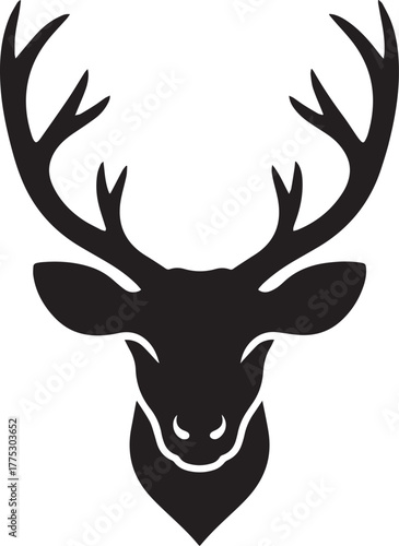 Deer Head Silhouette with Antlers – Rustic Wildlife Icon for Christmas, Nature, and Decorative Design