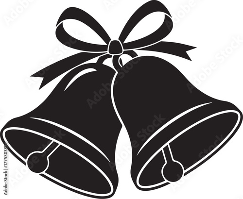Christmas Bells Silhouette with Ribbon – Festive Holiday Icon for Seasonal Celebration and Joyful Design