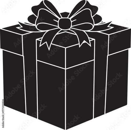 Gift Box Silhouette with Ribbon and Bow – Festive Icon for Christmas, Birthdays, and Celebrations