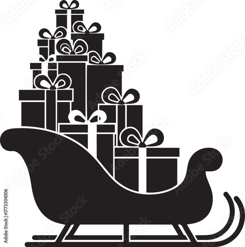 Christmas Sleigh Silhouette with Stacked Gift Boxes – Festive Holiday Icon for Santa and Winter Celebrations