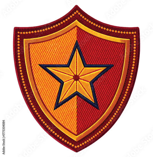 Bold shield emblem with a shining star, perfect for badges and insignia designs, adding a touch of flair and distinction to any project or creative endeavor