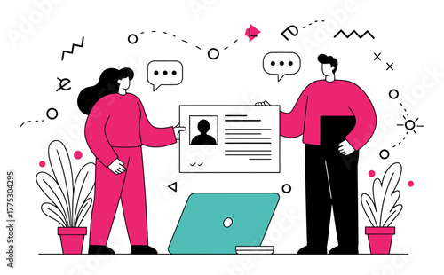 Delegating Tasks to Team Members, Minimalist Flat Vector Illustration