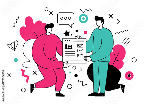 Delegating Tasks to Team Members, Minimalist Flat Vector Illustration