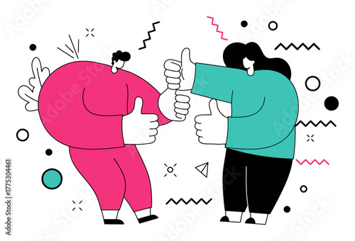 Evaluating Quality with Thumbs, Minimalist Flat Vector Illustration