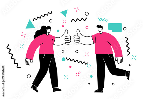 Evaluating Quality with Thumbs, Minimalist Flat Vector Illustration