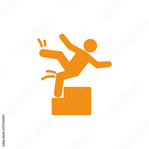 Falling yellow person silhouette pictogram. Caution sign. Isolated on white background. Vector illustration