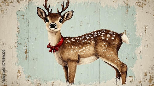 Festive Christmas desktop wallpaper illustration of a retro style reindeer, make your computer screen a cute christmas display