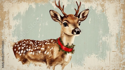 Festive Christmas desktop wallpaper illustration of a retro style reindeer, make your computer screen a cute christmas display