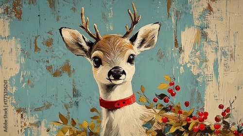 Festive Christmas desktop wallpaper illustration of a retro style reindeer, make your computer screen a cute christmas display