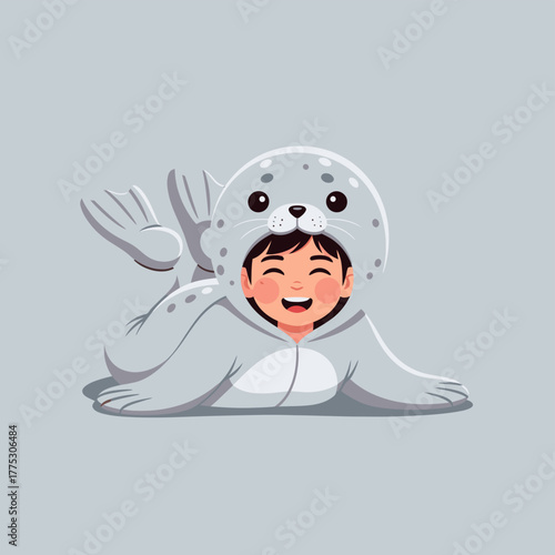 Child in Seal Costume A Joyful Cartoon Illustration of a Kid Dressed as a Seal.