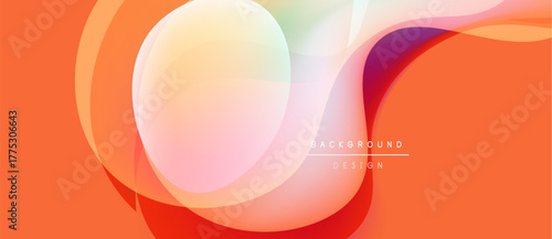 Abstract fluid shapes overlap, creating vibrant orange background. Modern design elements suggest movement, energy, visual appeal.