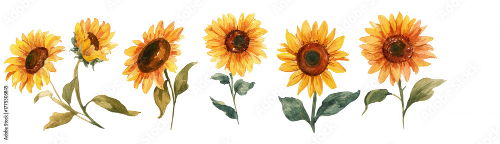 Obraz premium watercolor sunflowers collection set