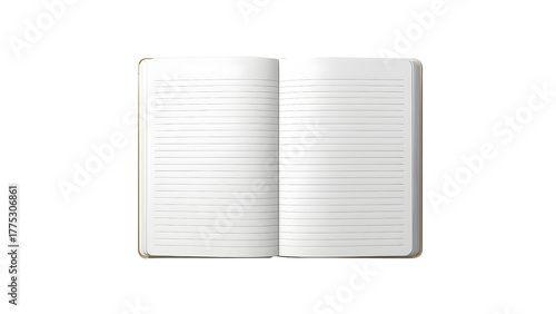 Open, lined notebook, top-down view. Journal with lines to fill in. png, isolated on transparent background, perfect for marketing and design.