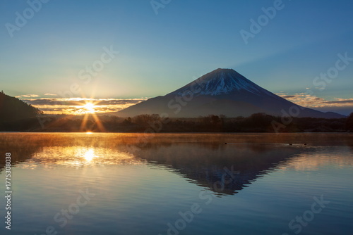 日の出の風景　山梨県富士河口湖町精進湖にて