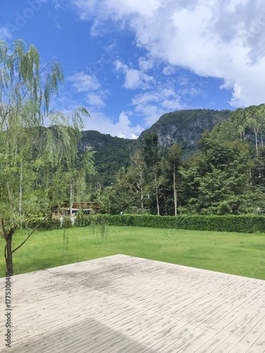 Wallpaper Mural mountain landscape with wooden fence Torontodigital.ca