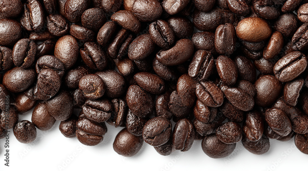 Naklejka premium Roasted coffee beans - Close-up - Aromatic richness