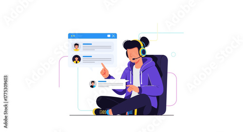 Online Customer Support Representative Communicating With Audience Using Modern Digital Interface