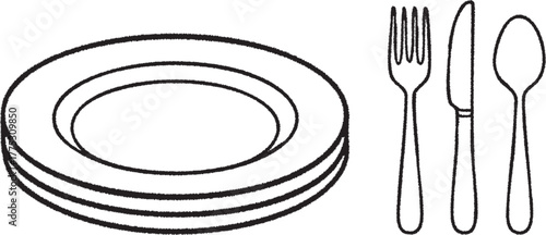 Table setting strip with plate fork knife and spoon