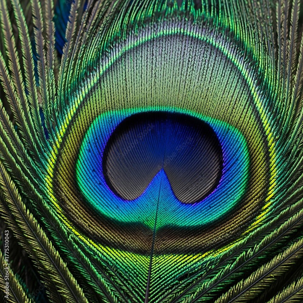 Naklejka premium Peacock Feather Close-up Showing Vibrant Eye Pattern Texture