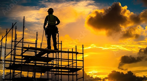 Wallpaper Mural Silhouette of worker on scaffolding at sunset (13) Torontodigital.ca