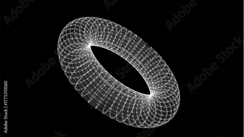Wireframe torus from different sides. Vector abstract geometric 3D objects. Technology block chain network connection. Big data visualization.