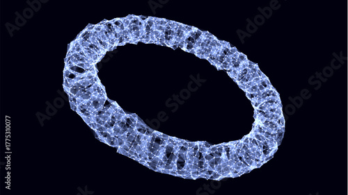 Wireframe torus from different sides. Vector abstract geometric 3D objects. Technology block chain network connection. Big data visualization.