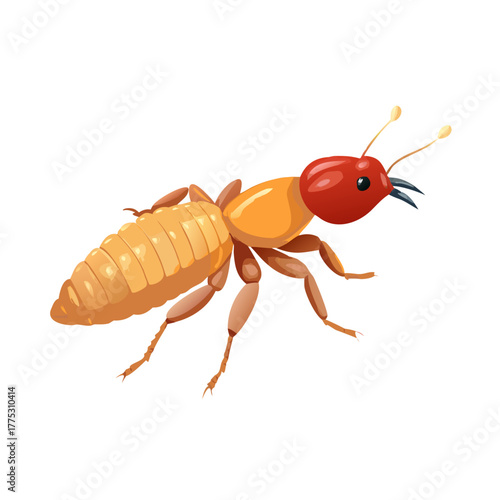 Termite Soldier Worker Bug with Red Head. Pest Insect Colony Vector Illustration