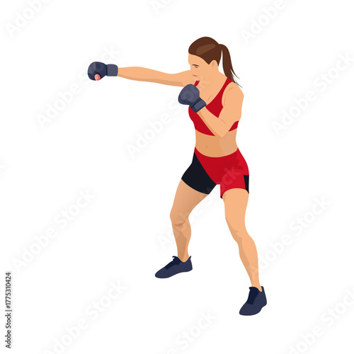 Woman Boxer Throwing a Jab Punch. Female Athlete Training in Boxing Stance Vector