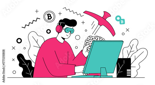 Minimalist Cryptocurrency Mining Illustration