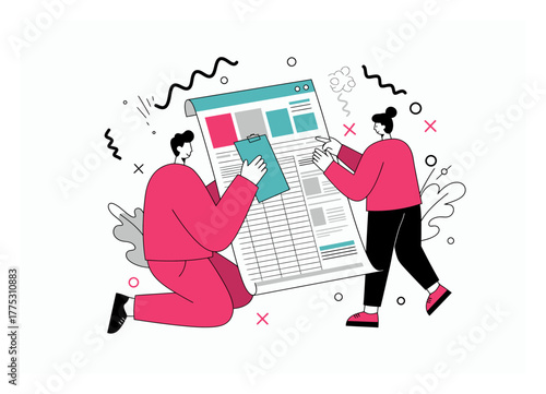 Person Organizing Budget in Spreadsheet, Minimalist Flat Vector Illustration