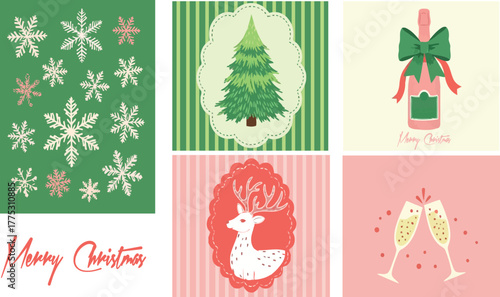 Christmas pattern collection with tree and deer vector for holiday wrapping design