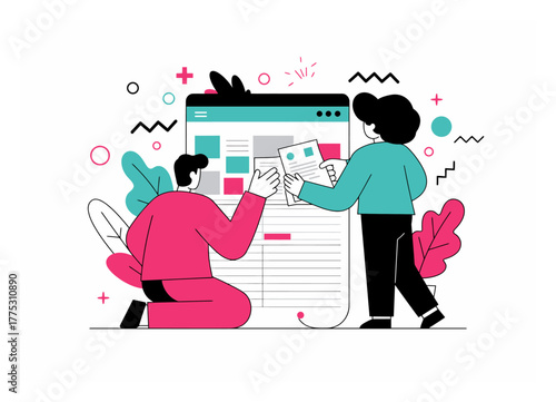 Person Organizing Budget in Spreadsheet, Minimalist Flat Vector Illustration