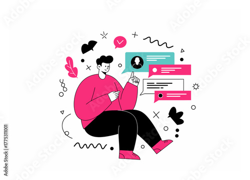 Minimalist Person Participating in Online Discussion Forum Vector Illustration