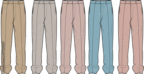 Vector template of casual jogger pants in multiple colorways. Fashion flat technical illustration for apparel design and clothing manufacturing