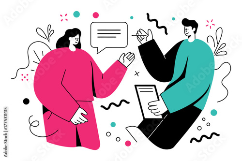 Minimalist Flat Vector Illustration of Person Recommending to Others