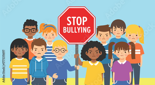 Stop Bullying Flat Vector Social Awareness Poster Illustration