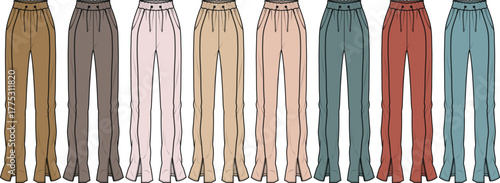 Colorful Collection of Stylish Slit-Hem Trousers A Fashion Forward Perspective Featuring Diverse Shades
