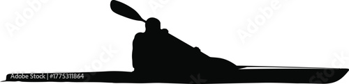 Silhouette kayaker paddling calm water adventure sport active lifestyle vector