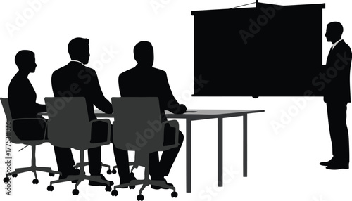 Business meeting presentation silhouette people boardroom collaboration vector