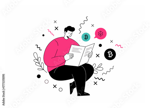 Cryptocurrency Study Minimalist Flat Vector Illustration