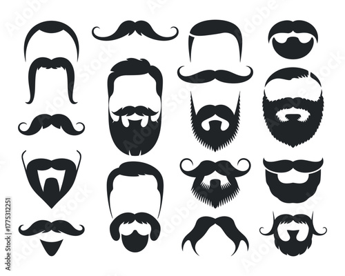 Beard and mustache styles - various shapes in black and white