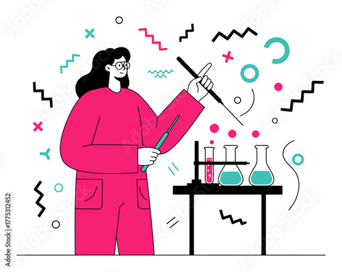 Minimalist Teacher Demonstrating Experiment Vector Illustration