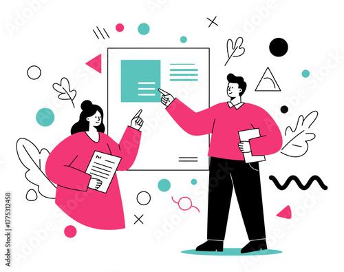 Minimalist Teacher Pointing to Educational Poster Illustration