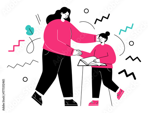 Teacher Helping Student One-on-One Minimalist Flat Vector Illustration