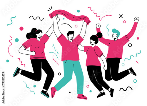 Minimalist Team Celebration Vector Illustration