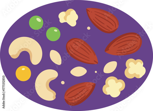 Healthy snack mix delicious nuts and seeds on purple background vector