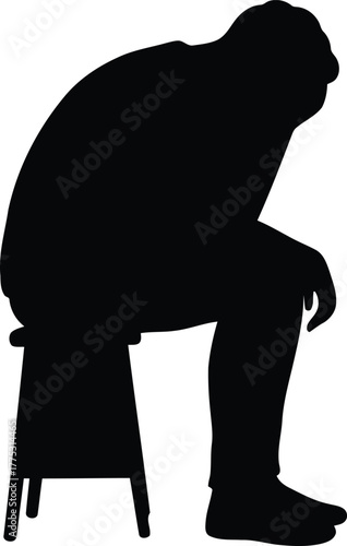 Silhouette of a thoughtful man sitting on a stool isolated on white vector