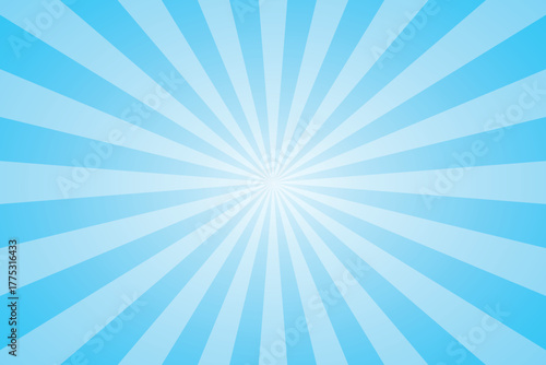 Bright blue sunburst background with radial light rays